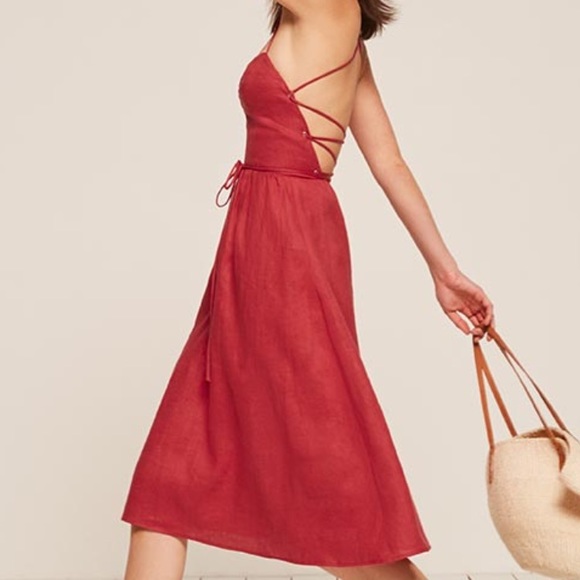 reformation red linen dress